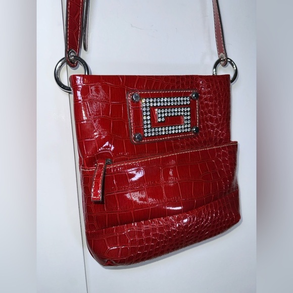 Guess Red Crocodile Embossed Crossbody Bag - Picture 3 of 15